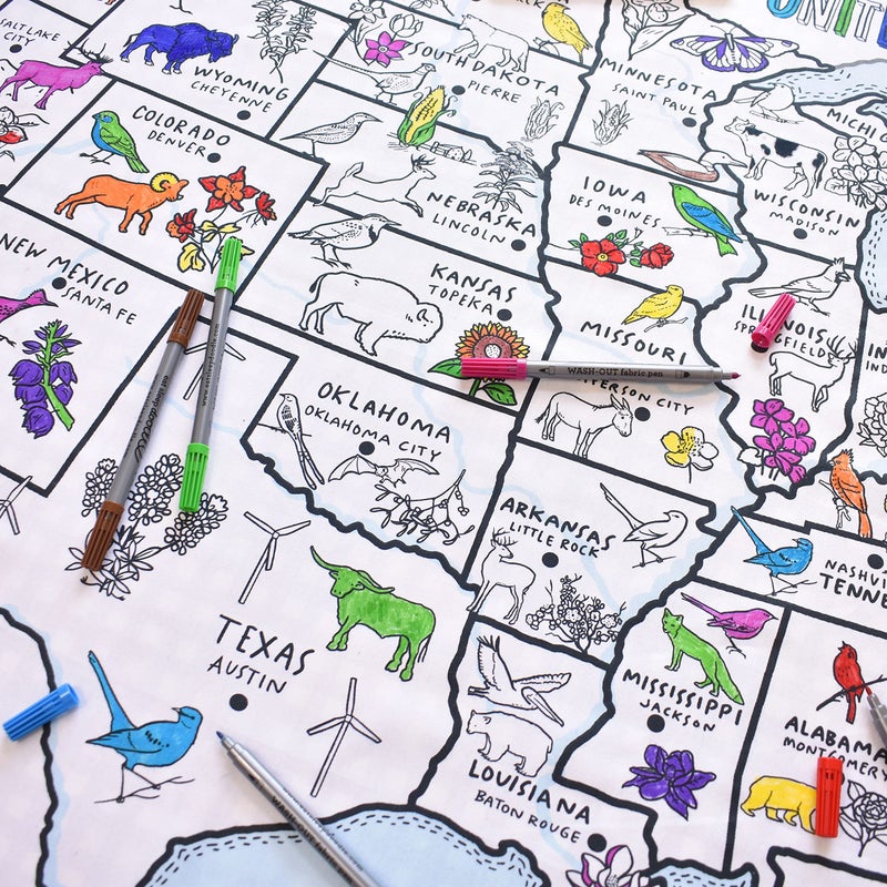 eatsleepdoodle Coloring US Map Tablecloth for Kids â€“ Reusable Washable Activity Table Cover with 10pcs Washable Markers, Fun Arts & Crafts for Boys & Girls, Activity Blanket for Parties, Birthdays - Image 1